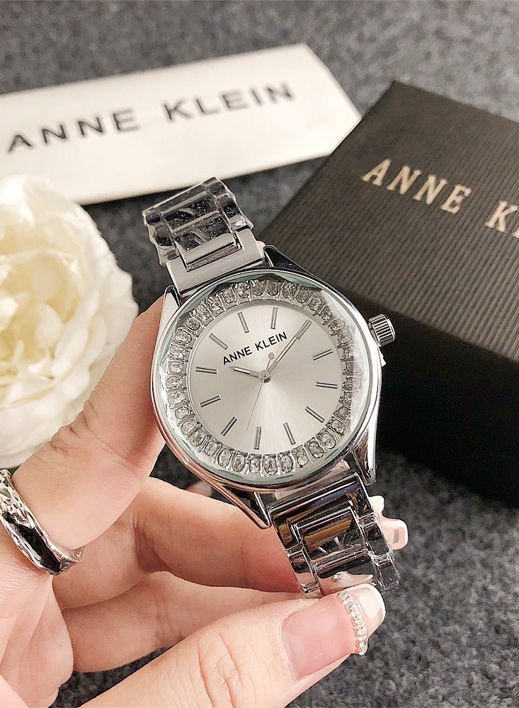 آن كلاين ساعة آن كلاين تونيو كوارتز فضية أنيقة للنساء مع حزام فضي من الفولاذ المقاوم للصدأ - Image 1